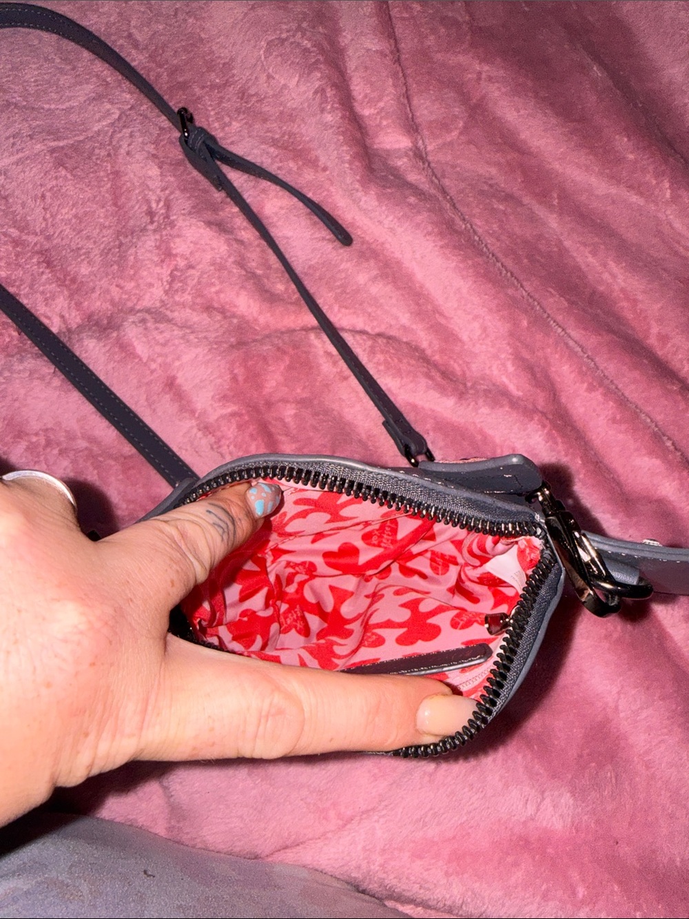 Betsey Johnson Black Bat Face Crossbody Bag with Pink Accents - Picture 3 of 3